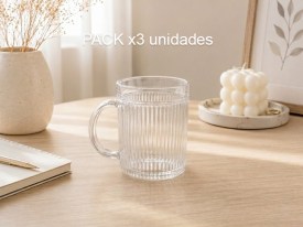 Pack 3 tazas vidrio rayadas